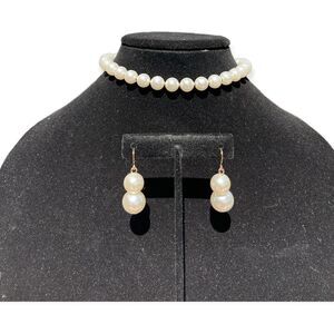 Fashion Costume Jewelry Plastic Pearl Cream Chocker Earring Set